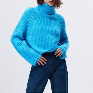 Zara Wool Alpaca Sweater Turquoise Aqua Blue Turtleneck Size Small